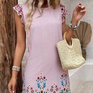 NEW! Sizes M or L Printed Chiffon Flare Sleeve Dress